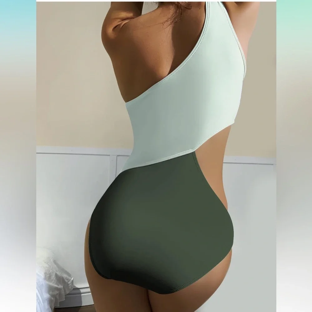 Women's‎ One Piece Swimsuit One-Shoulder Swimwear Waist Cutout Swimsuit M